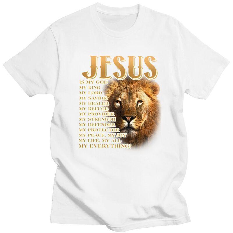 Custom Jesus Is My God My King Lion T Shirts Men Pure Cotton Tees Tshirts Tshirt