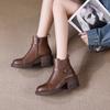 Leather Platform Women's Boots New British High Heels Small Height Increase Thick Heels Short Boots Winter Velvet Shoes Women
