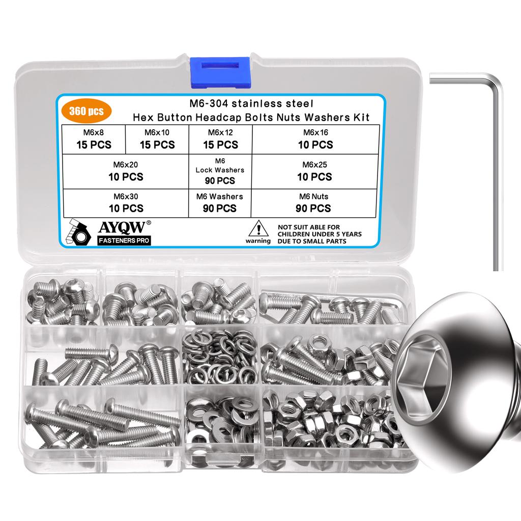 360/460/560pcs Stainless Steel Allen Screw and Bolt Combination Set | M4, M5, M6 Hex Head | Includes Flat Washer Wrench