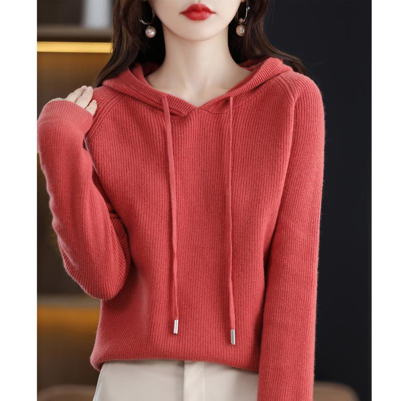 Women's Hooded Sweater: New Autumn/Winter Loose Fit Core-Spun Yarn Pullover