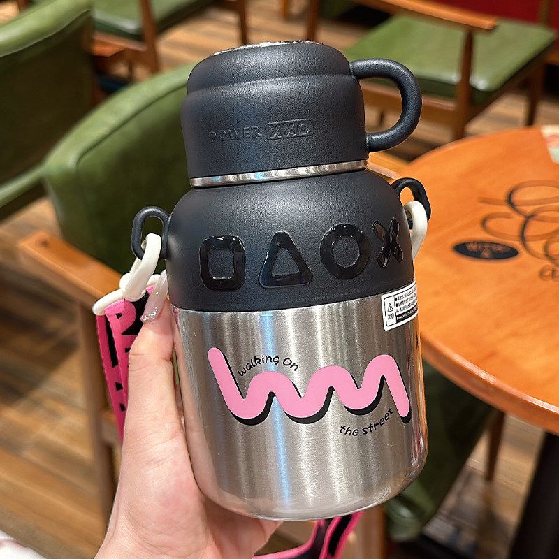 Large Capacity Thermos Cup for Girls with Lid and Filter, Portable Tea Cup for Children and Students, Suitable for School Use, Large Insulated Bottle