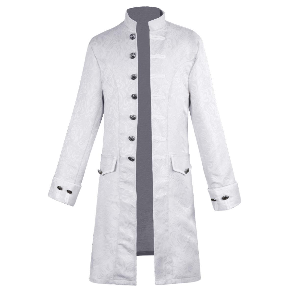 Halloween cos men s cos clothes medieval clothes men s jackets trench coat medium and long retro stand-up collar S белый