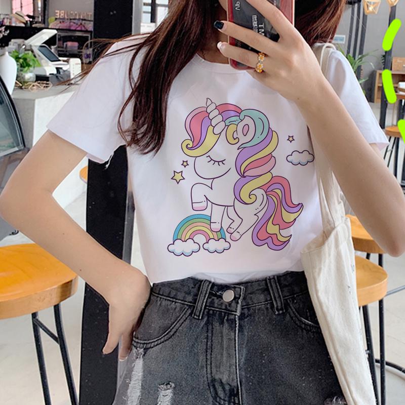 Unicorn Kawaii Harajuku T Shirt Women Ullzang Funny Cartoon Cute T-Shirt 90S Korean Style Tshirt Graphic Printed Top Tees Female
