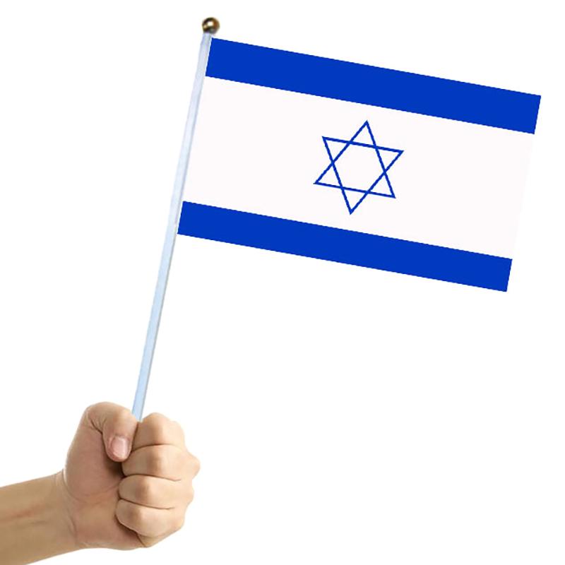 Handhållen Israelisk flagga Liten 14X21Cm Mini Pinne Israeliska Flaggor Med Flaggstänger För Dekoration Firande Parad Sport