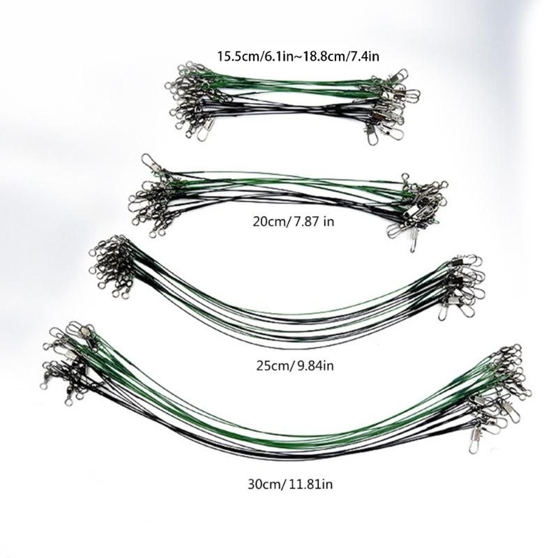 40Pcs AntiBite Steel Fishing Line Steel Wire Leader with Swivels Fishing Leader Wire Connect for Lures Baits Rig Hook