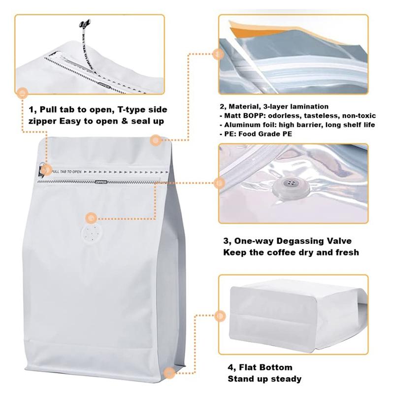 50Pcs Coffee Stand Up Pouch With Valve &Ziplock Pulltab Ground Coffee Beans Nutdried Tea Leaf Mga Pouches Ng Kap
