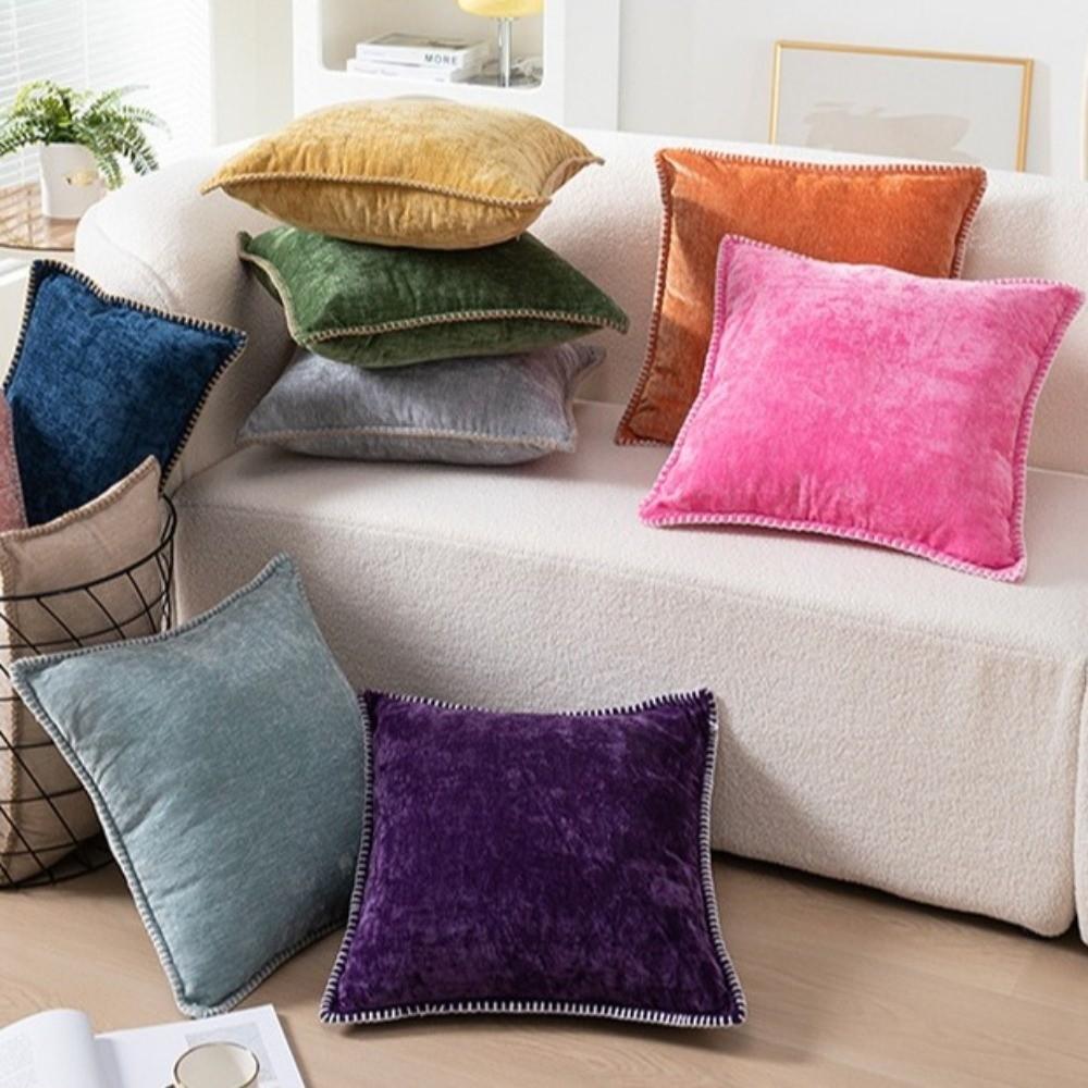 Simple Chenille Cushion Cover Solid Color Soft Throw Pillow Cover Velvet Multiple Size Decorative Pillowcase Seasonal Decor