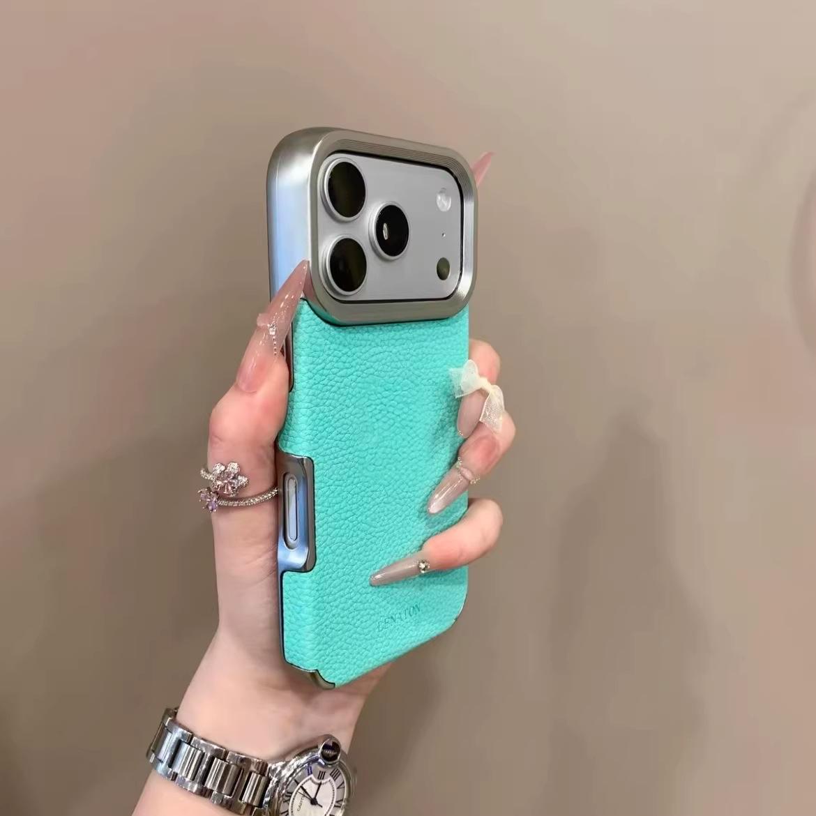 

Lychee Pattern Electroplated Drop-Proof Case for Apple 17 Pro Max – Solid Color Protective Case 16 PRO MAX зелёный