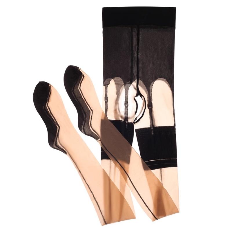 Back Line Aurora Stockings Open Crotch See Through Sheer Pantyhose Women Foot Shaped Anti-Hook Silk Tights For Night Club Party