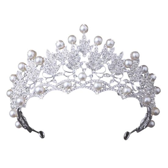 Shiny Faux Pearl Hollowed Rhinestone Inlaid Hair Crown Tiara Bride Wedding Decor