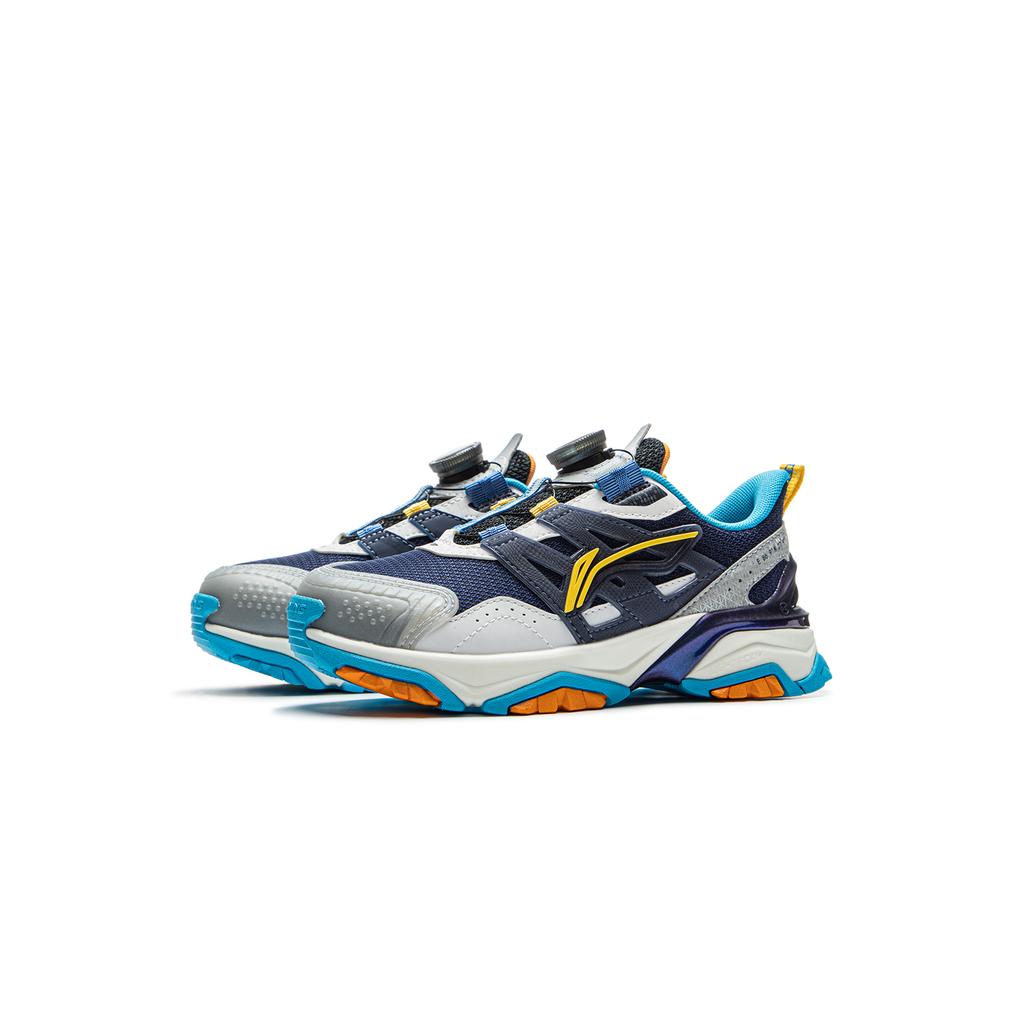 Li Ning Kids Sports Lifestyle Series Comfortable Durable Rebound Support Low-Top Casual Shoes Kids Casual Shoes Silver Deep-Blue White YKNV016-1