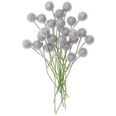 24 Glittery Silver Baubles 8 Cm
