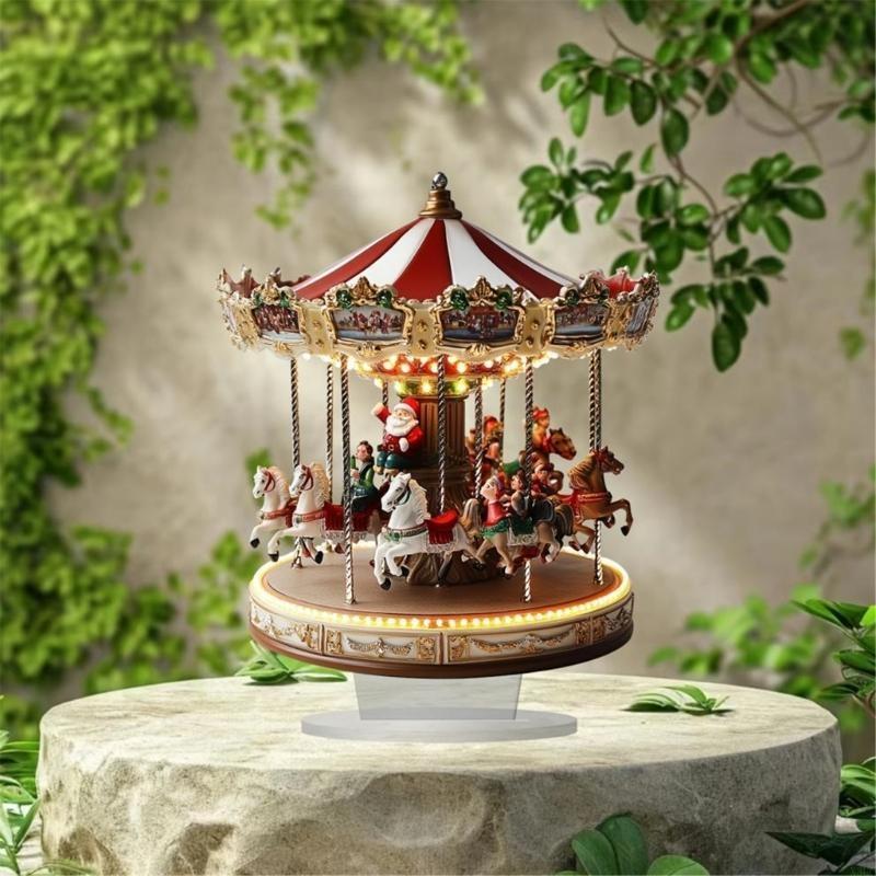 Festives 2D Flat Christmas Carousels Desk Ornament for Home Office Table Display X3UC