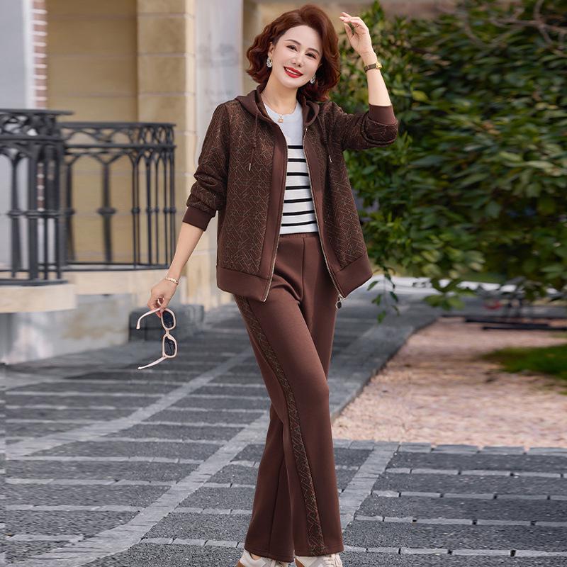 

Spring New Arrival Women s Casual Knitted Set: Zipper Cardigan & Elastic Waist Pants for Middle-aged and Elderly Mothers. 3XL (125-135 jin) кавовий