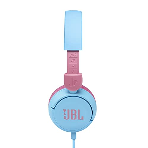 JBL JR310 Kids' Headphones with Volume Control, Customizable Stickers, and Remote Control/Mic, Light Blue/Pink, 2021 Model JBLJR310BLU