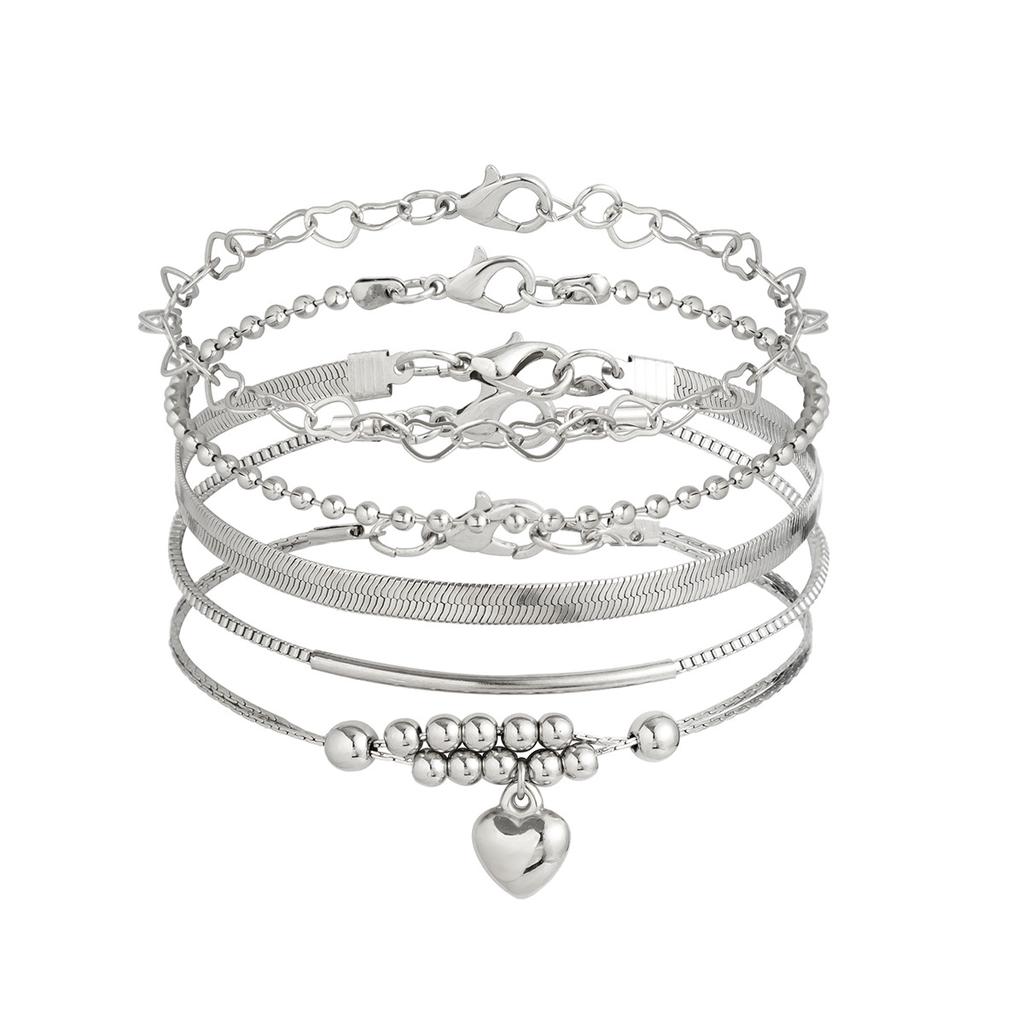 Love Beaded Punk Chain Anklet Set, Hip Hop Personality Snake Bone Chain Foot Jewelry Anklet