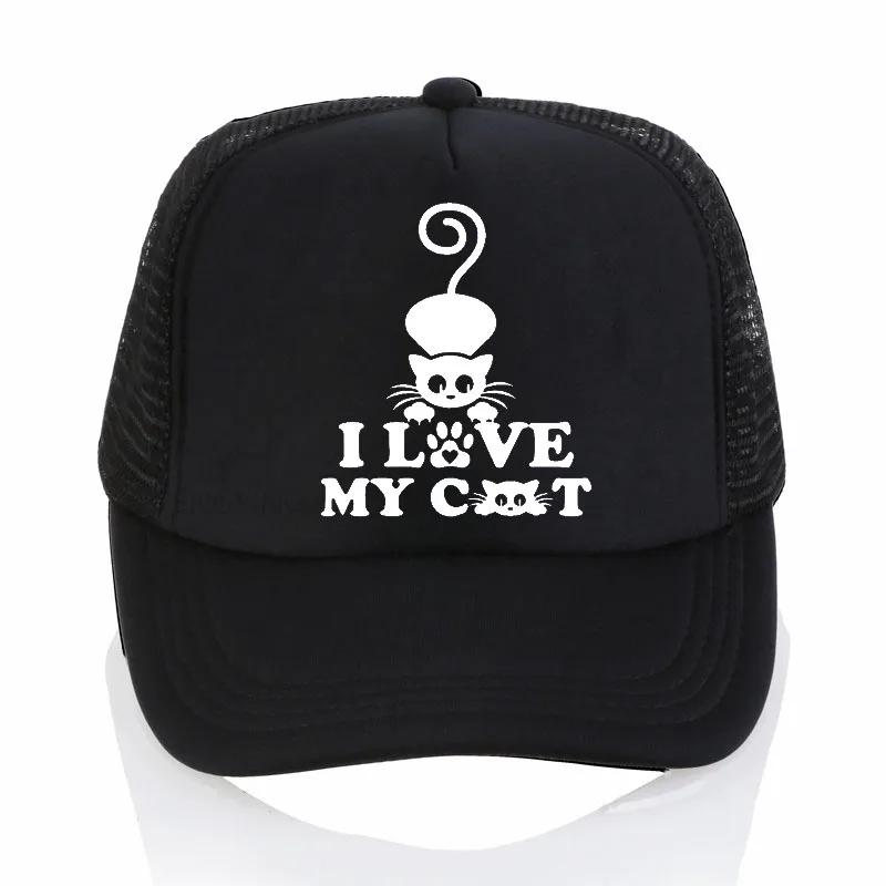 I Love My Cat print baseball cap summer Casual mesh trucker hat fashion sun snapback hats