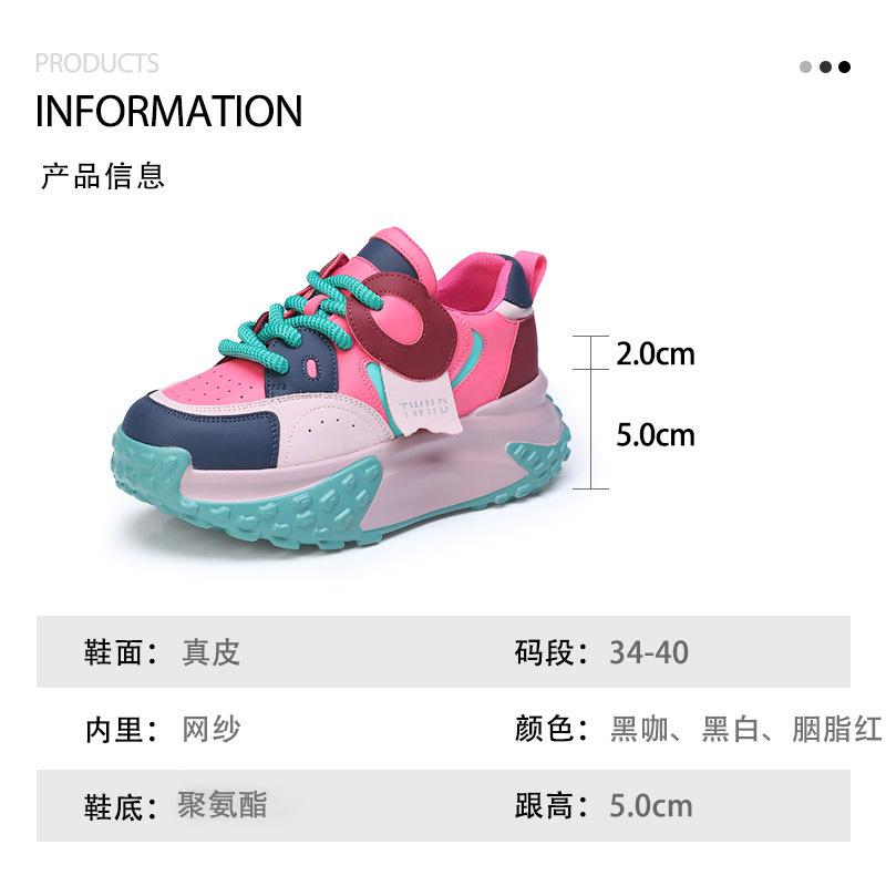 Dad Shoes Women's 2026 Autumn New Thick soled Leather Sports and Leisure Shoes Breathable Inner Height Increasing Women's Shoes