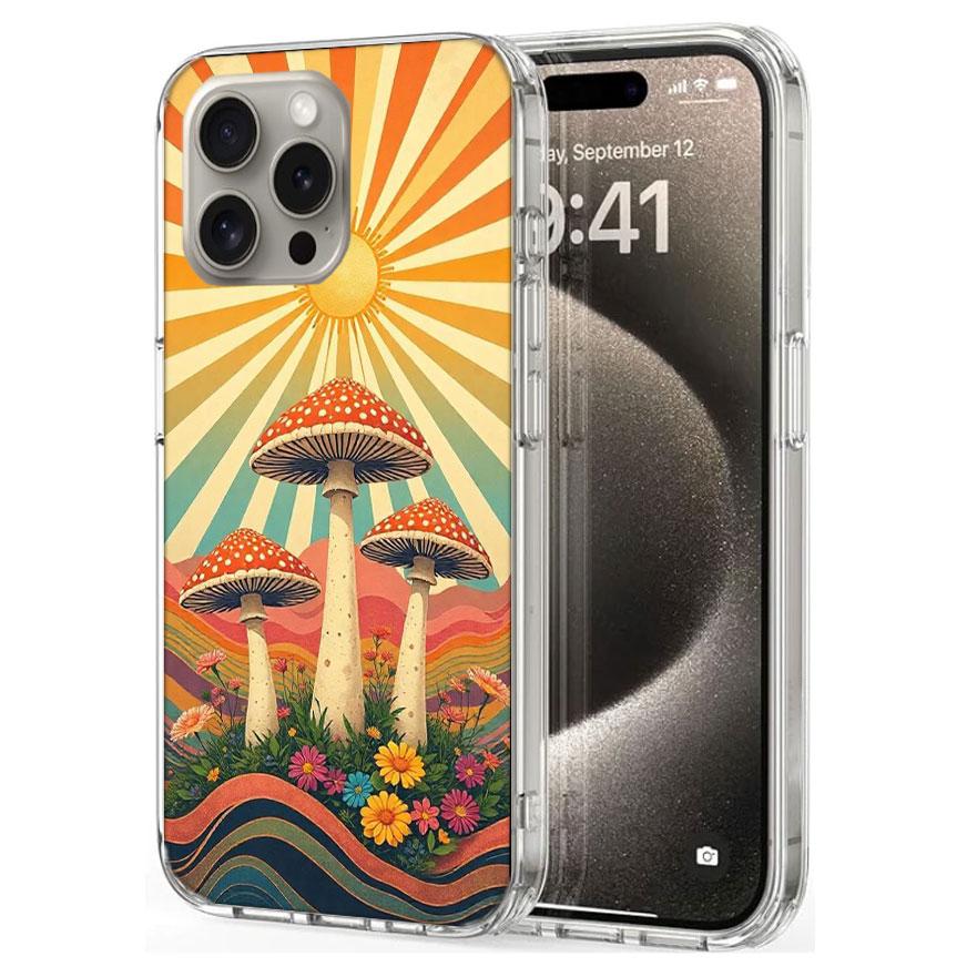 Boho Hippy Mushroom Sunrise Cases Phone Case For Iphone 17E 16E 17 Air 16 Pro Max 15 Pro 14 Plus 11 13 12 Mini Cover Cases Compa