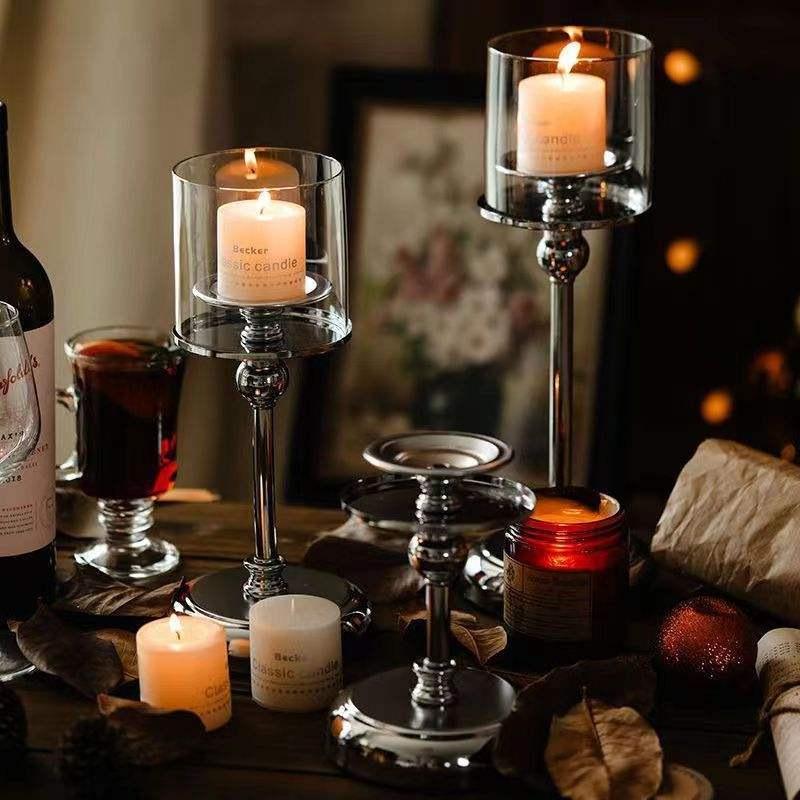 Elegant Glass Lampshade Metal Candlestick for Weddings