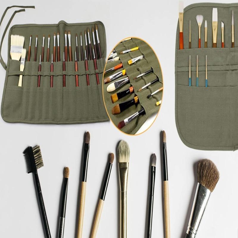 22 Slots Paint Brush Storage Holder for Acrylic Oil Watercolor Gouache Artist MultifunctionPaint Brush Roll Up Canvas Pouch Bag