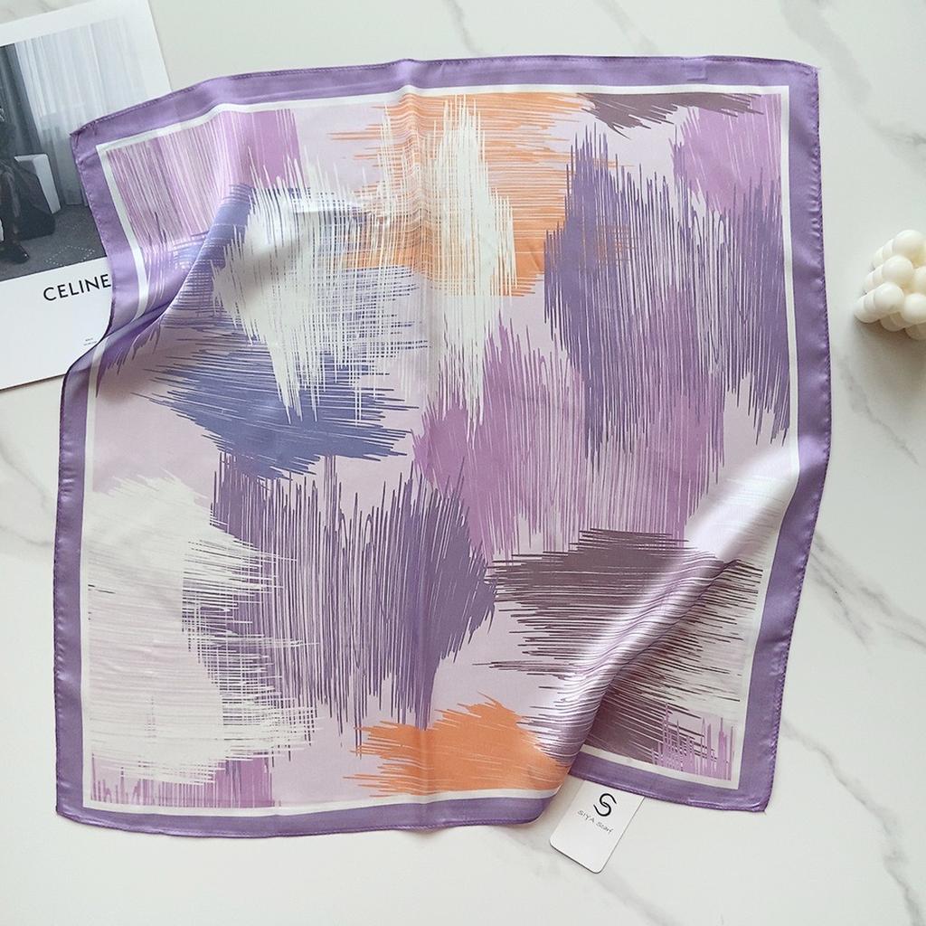 58 CM Sommer Neuer Quadratischer Schal Aus Künstlicher Seide Mit Künstlerischem Blumenschal, Haarband, Dekoratives Vielseitiges Kleines Kopftuch Für Damen