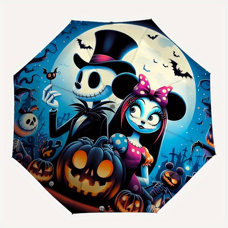 Ombrello a Apertura e Chiusura Automatica Jack Skellington, Sally - Ombrello Pieghevole Portatile a 8 Stecche con Manico in Plastica, Adatto per il Tempo Libero