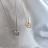 S925 Sterling Silver Square Double Ring Necklace Female Korean Version Fashion Niche Design Geometric Pendant Simple Collarbone Chain Tide