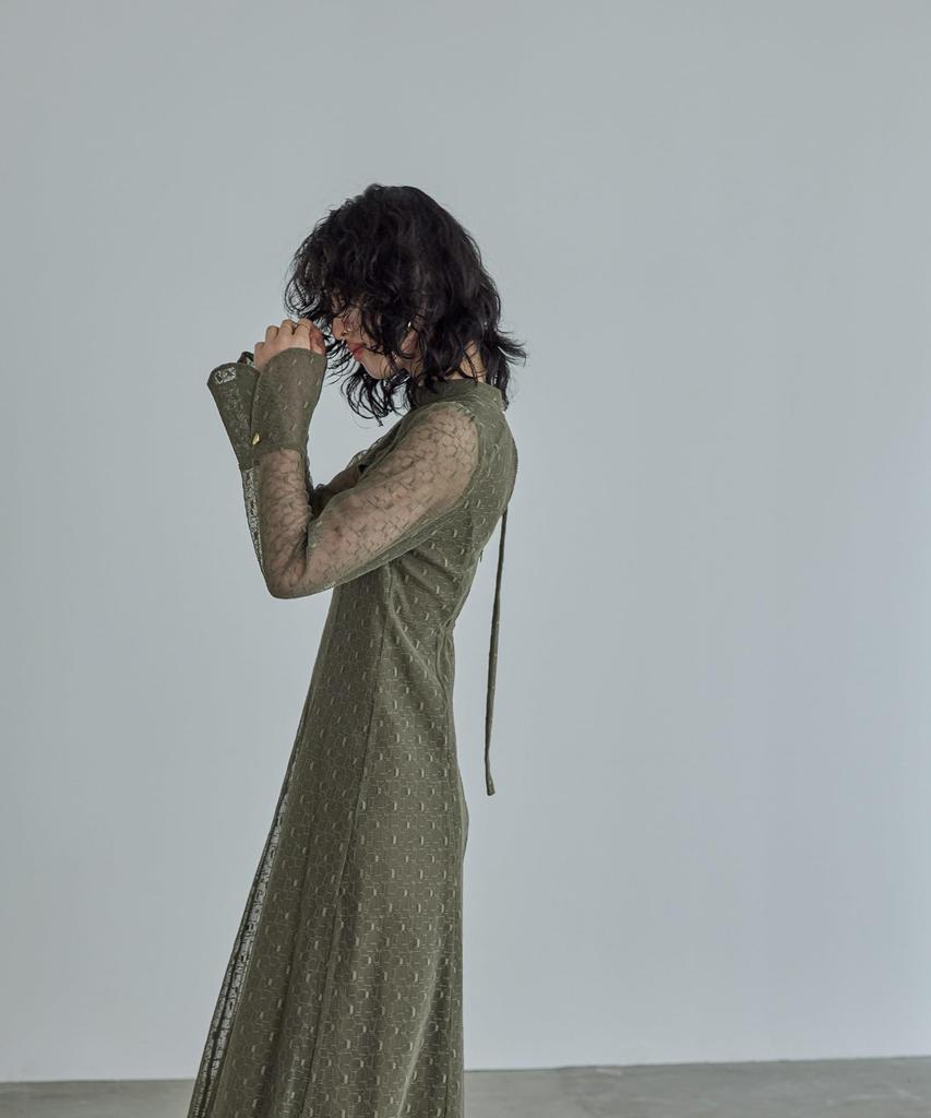 Geometric Party Wedding Lace L [niana] Back-open Dress, Dress, Dress, One-piece Dress, Olive,