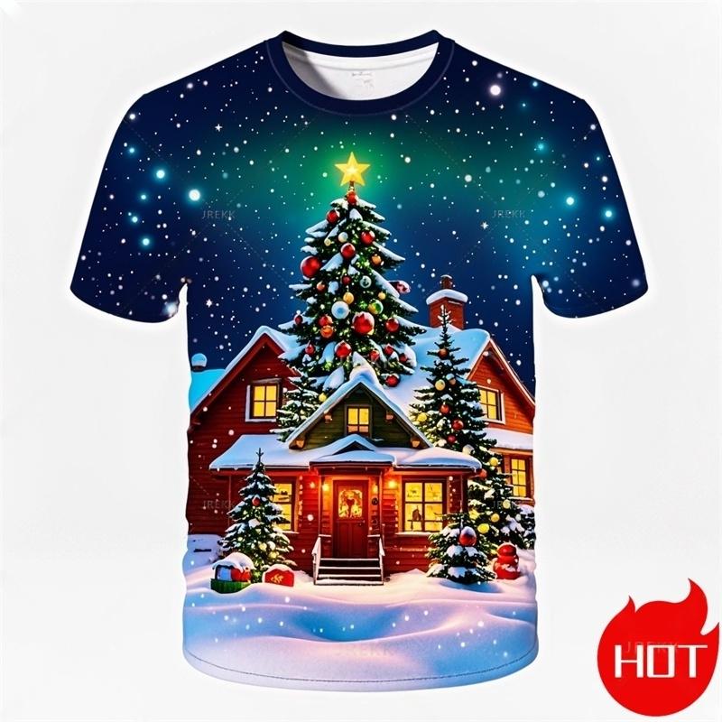 Summer Fashion 3D Print Merry Christmas T Shirt Cute Santa Xmas Christmas Trees Graphic T-shirts Men Funny Streetwear Tee Shirts
