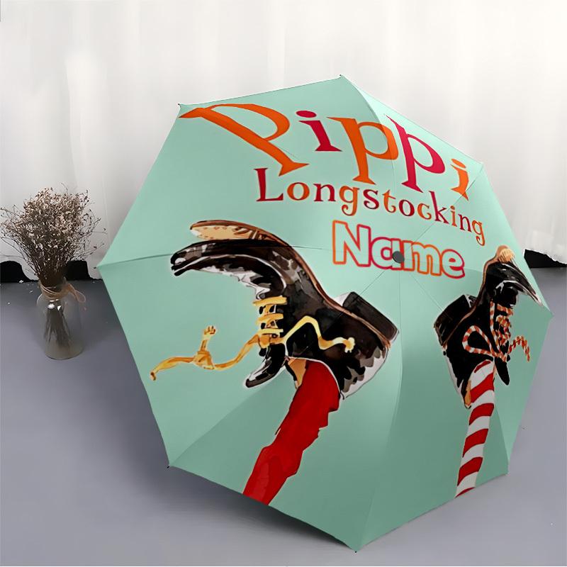 1 Stück Pippi Langstrumpf Personalisierter Automatischer Faltschirm, Langlebiger Kunststoff & Eisen, Leicht für den Täglichen Außenbereich S1230055