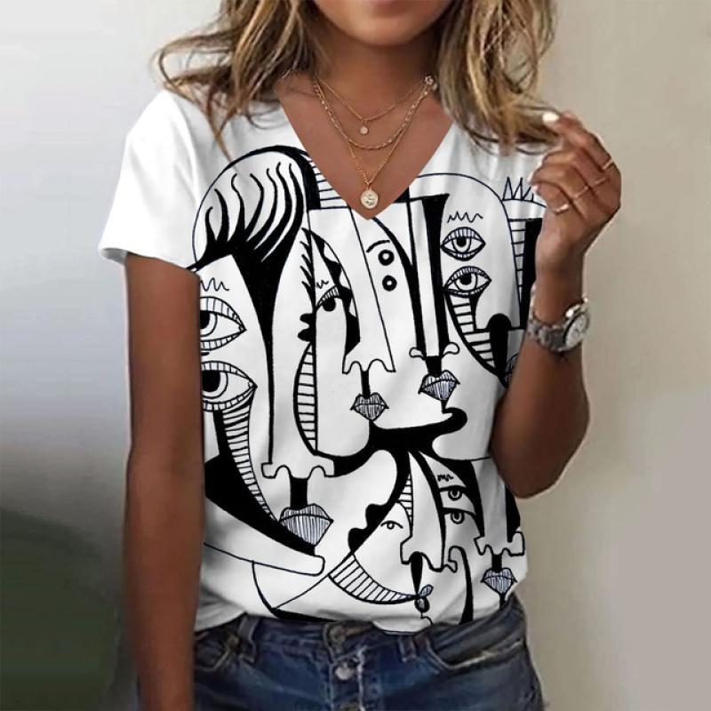 Women T Shirt Abstract Painting Print Funny Clothes Women Short Sleeve T Shirts Top Streetwear Summer Oversized Clothing