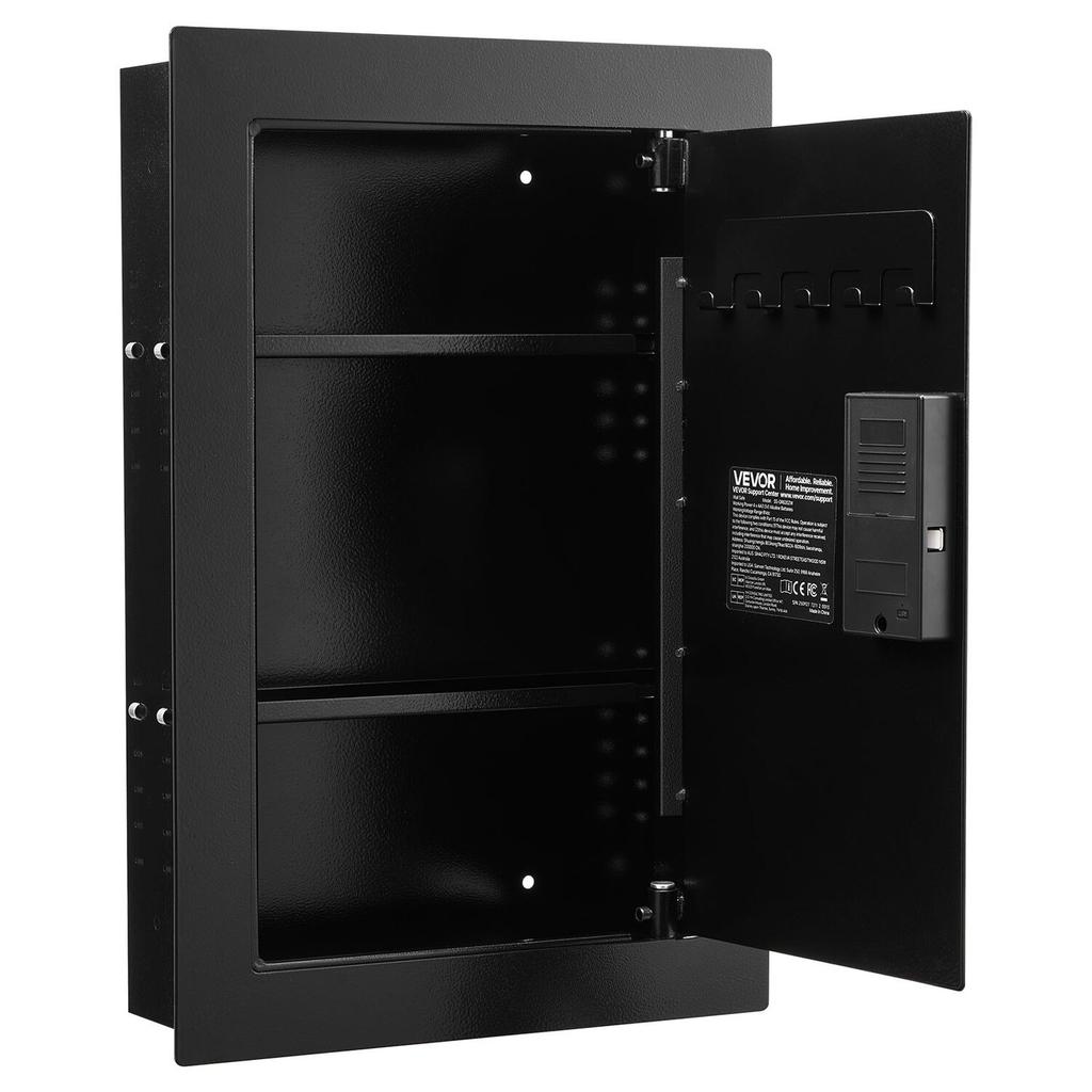 Wall Safe, 3-Tier Hidden Wall Safe with Fingerprint, Password, Key & Turning Knob, Q235 Cold-Rolled Steel In-Wall Box with Adjustable Shelves & Key