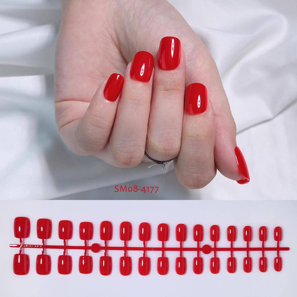 Autumn & Winter Solid Color Short Square Nails - 30 Pre-made Pieces in Striped Bag