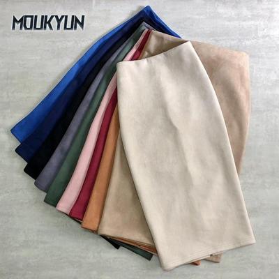 סתיו חורף לנשים נדן זמש אלגנטי חצאיות מידי חצאיות גבוהות מותן מוצק שיק חצאית מעטפת גב חצאית עיפרון מפוצלת