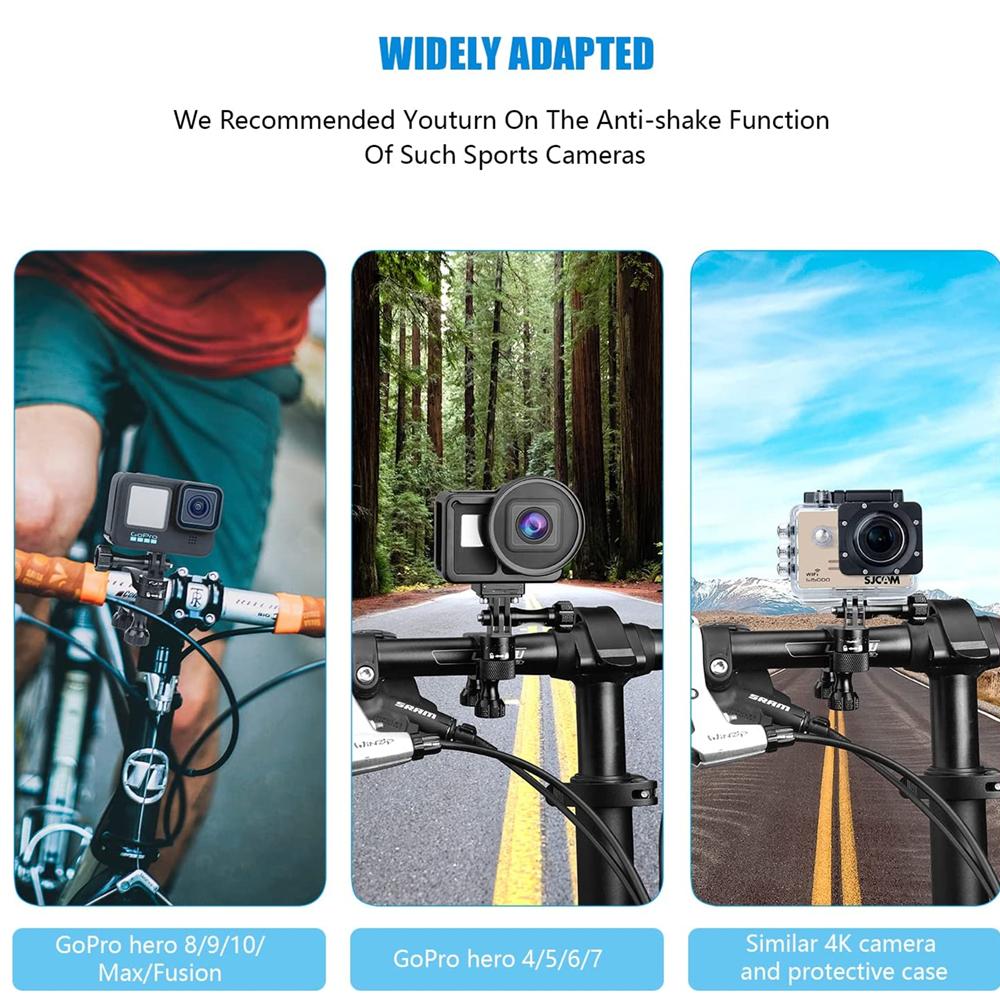 360 Degrees Rotary Aluminum Bike Bicycle Handlebar Mount for Gopro Hero 13 12 11 10 9 4Session 1/4 Screw Action Camera Mounting
