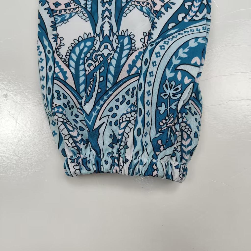 Damen Retro Nationalstil Laternenärmel V-Ausschnitt Print Kurzes Kleid