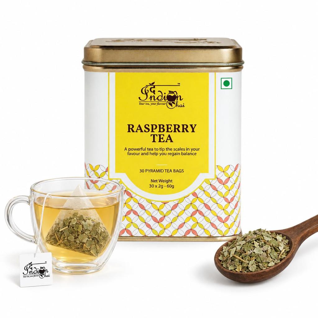 The Indian Chai - Raspberry Leaf Herbal Tea 30 Pyramid Bags Caffeine Free