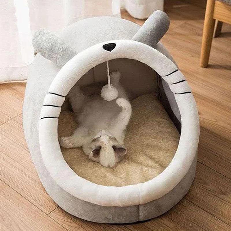 Cartoon Pet Bed For Cats & Small Dogs - Foldable Removable Washable Deep Sleep Cave Bed, Soft Sleeping Mat For Pets