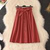 Summer Mid-length Skirt Women's Bud High Waist Single-breasted A-line Over-the-knee Skirt