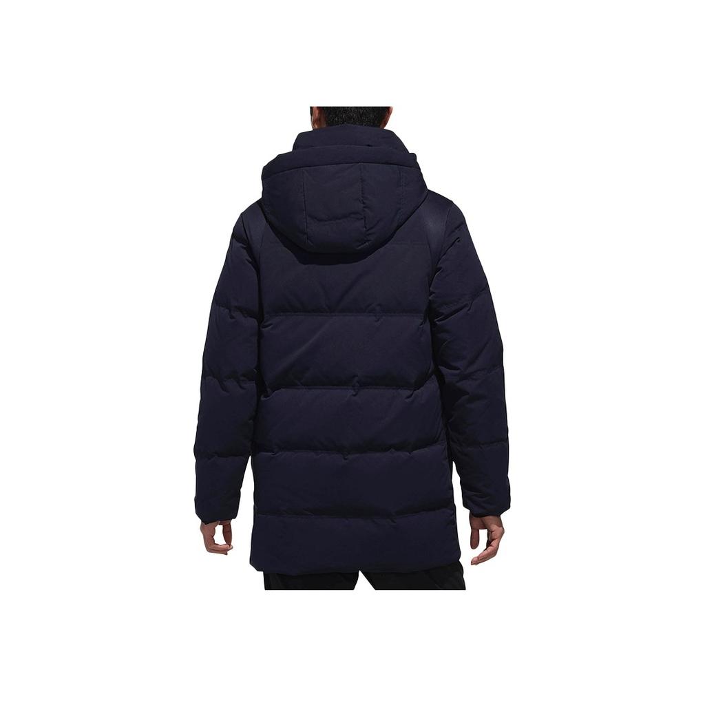 Adidas Solid Color Letter Print Hooded Mid-Length Down Jacket Men Outerwear Navy-Blue CK0970