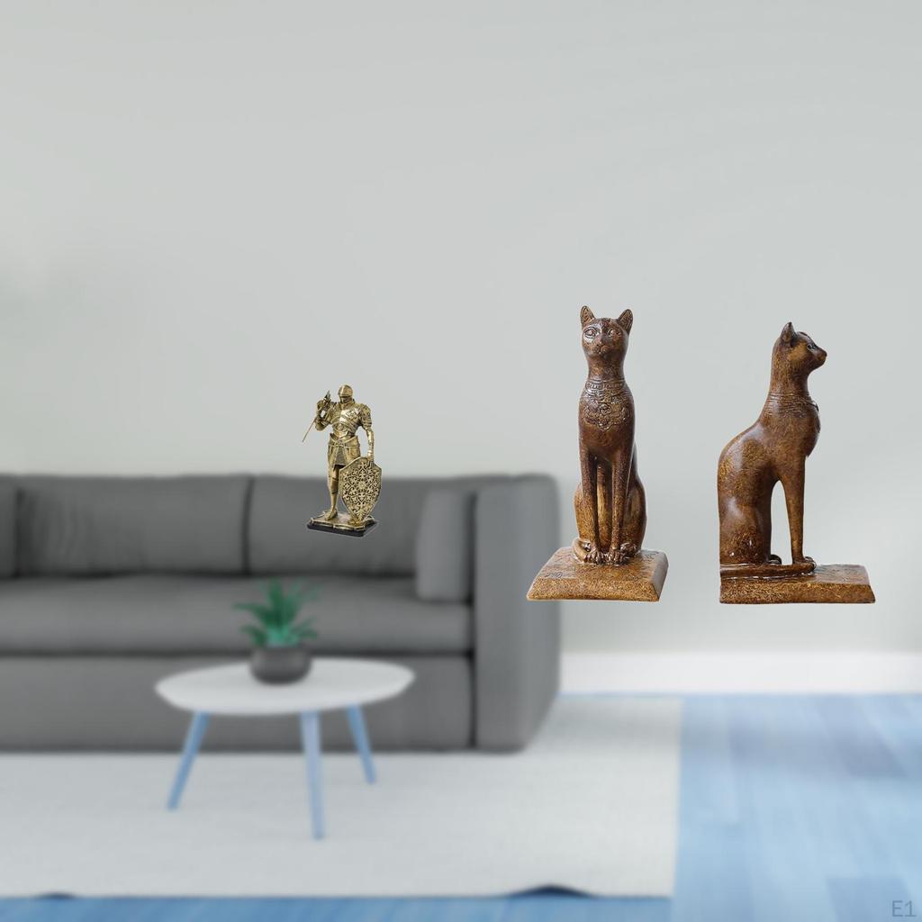 Nordic Knight Resin Figurine Abstract Sculpture Cat Statue Bookend Decorative Ornament for Desk
