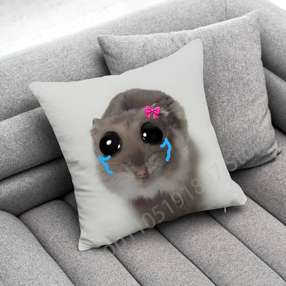 Funny Sad Hamster Meme Throw Pillow Case For Square Bedroom Pillowcase Cover