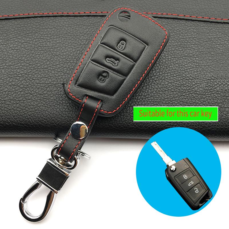 Genuine Leather Remote Control Car Key Cover Skin Case For Volkswagen Vw Touareg 3 Buttons Smart Key Protect Shell