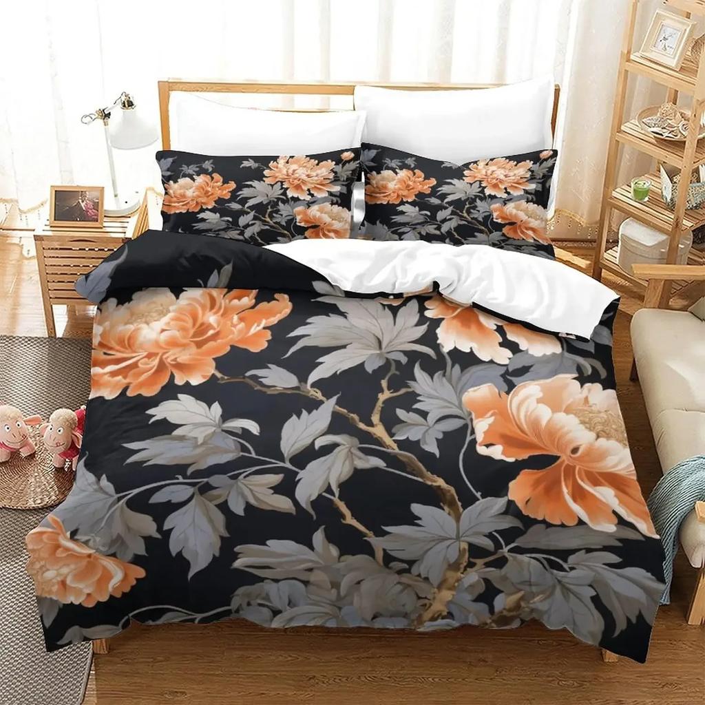 Peony Floral Duvet Cover Luxury Flower Leaves Bedding Set Garden Spring Blossom Comforter Cover Microfiber Botanical Quilt Cover