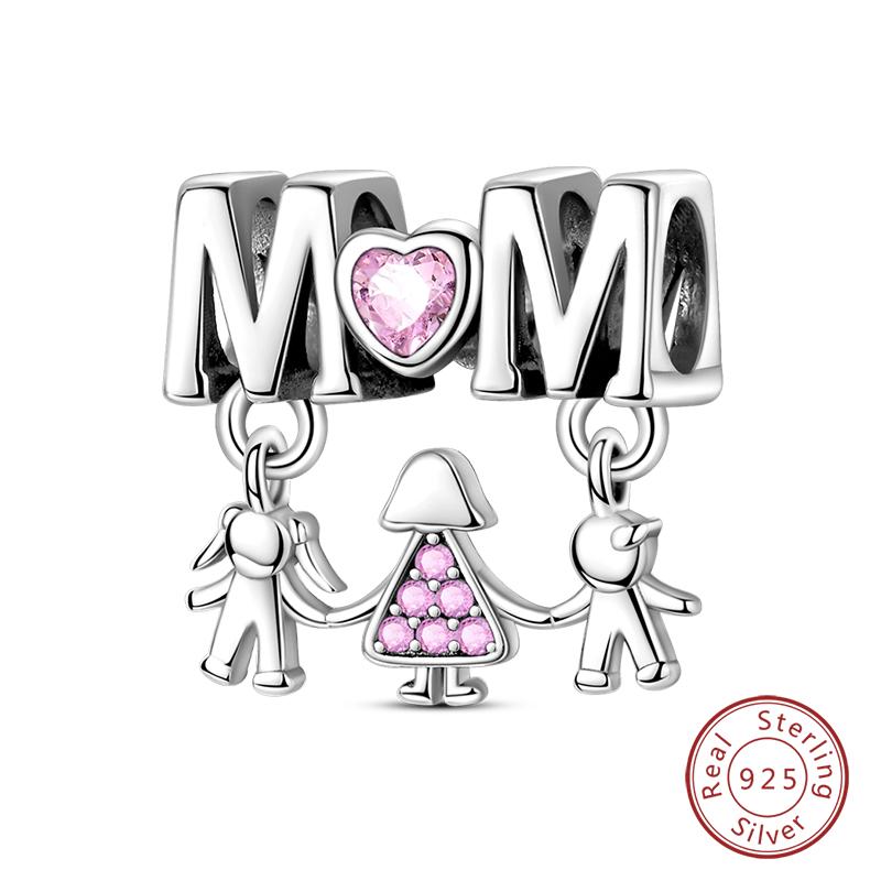 Mother'S Day Copper Pink Heart Shape Embrace Mom Charms Pendants Fit Qikaola Original Bracelet Diy Jewelry Gift