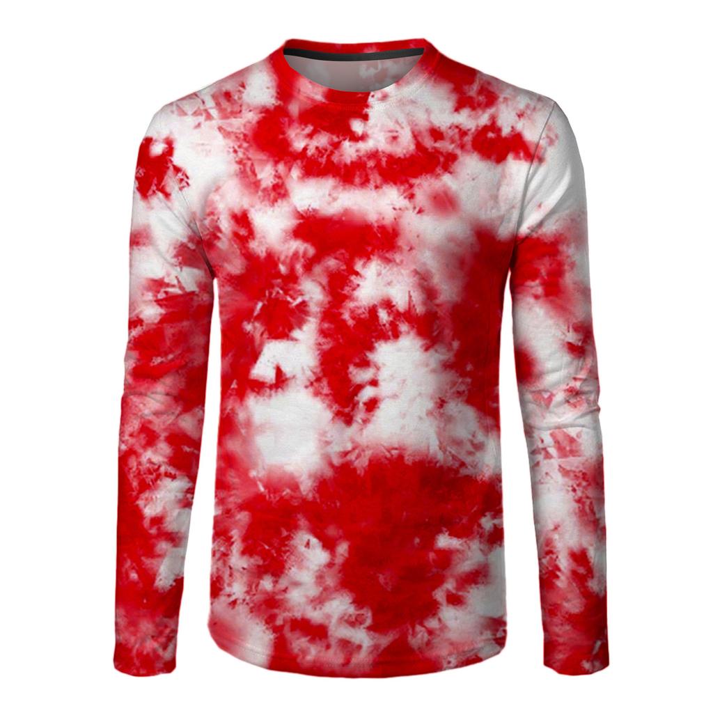 Spring and Autumn Round Neck 3D Tie Dye Printed T-shirts Fashionable Casual Long Sleeved Men's T-shirts