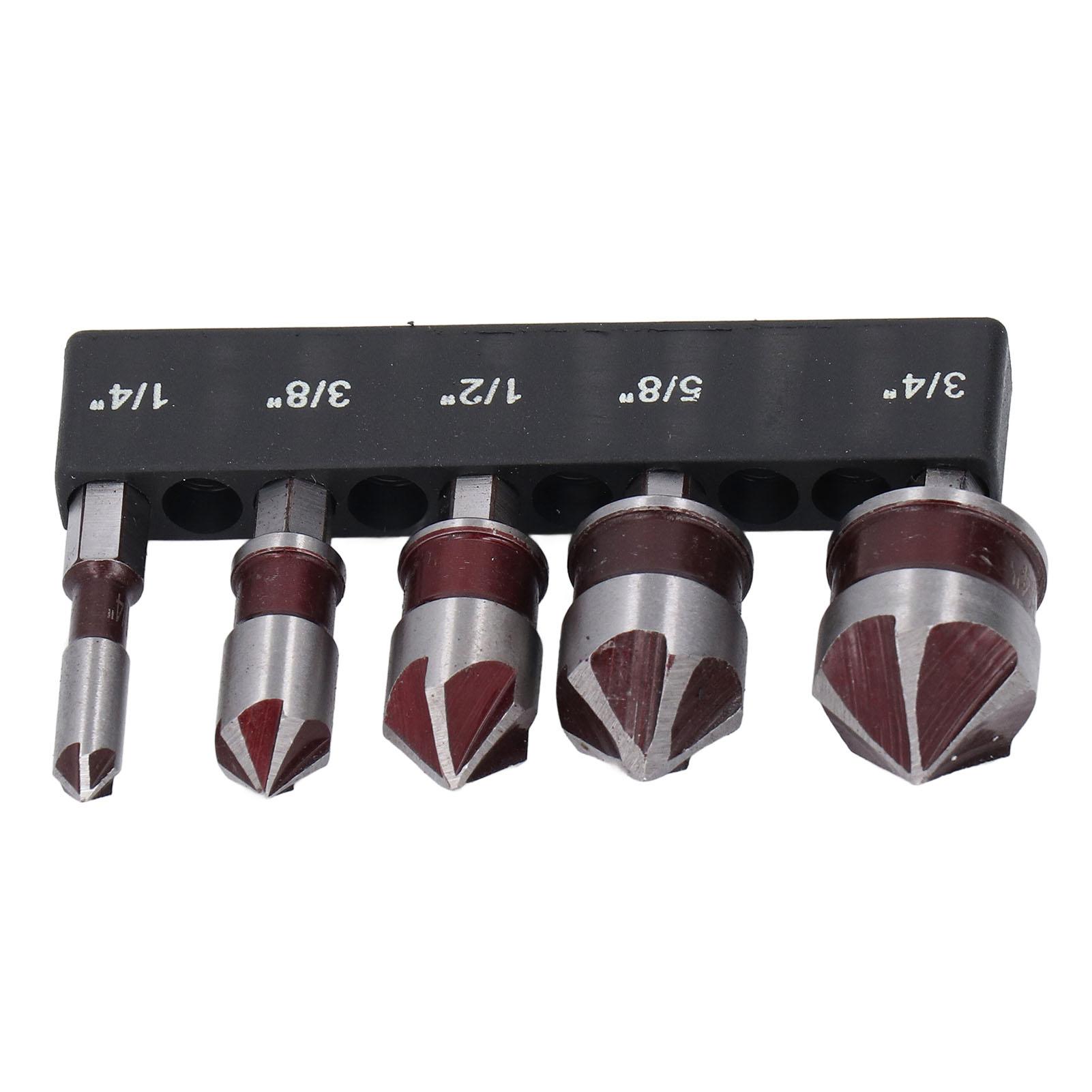 

Countersink Drill Bit Set 14 38 12 58 34in 5 Flute 14in Hex Shank for Wood Power Drill Parts