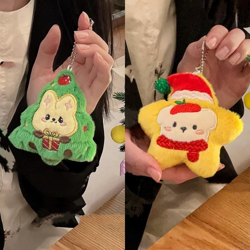 Cute Cartoon Christmas Plush Doll Pendant Keychain Kawaii Stuffed Doll Chain Backpack Pendant Car Key Chain Accessories Gifts