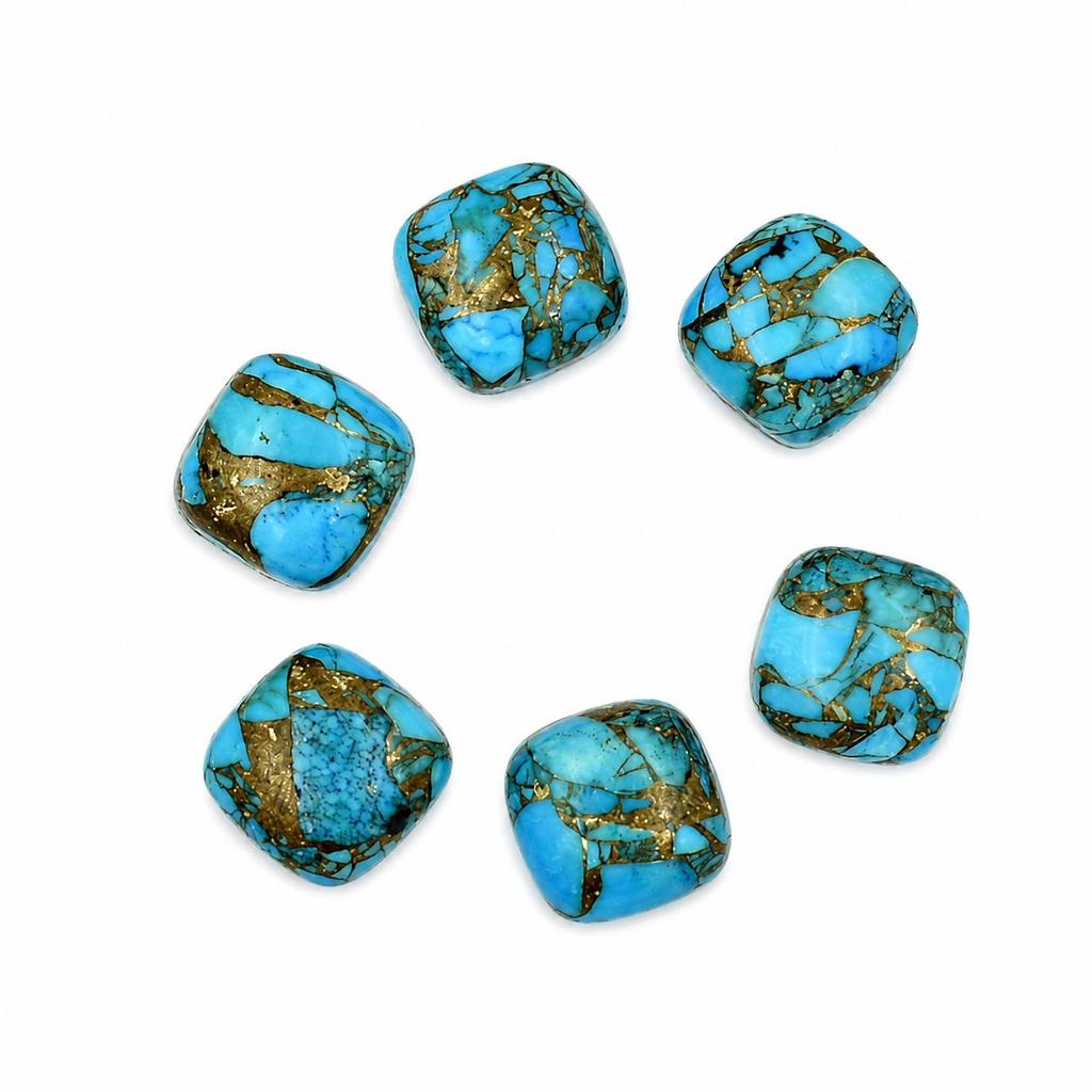 Natural Blue Copper Turquoise Cushion Cabochon Loose Gemstones Lot | Blue Copper Turquoise Cabochons for Jewelry Making